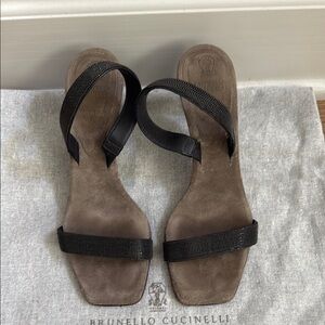 Brunello Cucinelli Black Monili sling back Sandals with Luxury suede